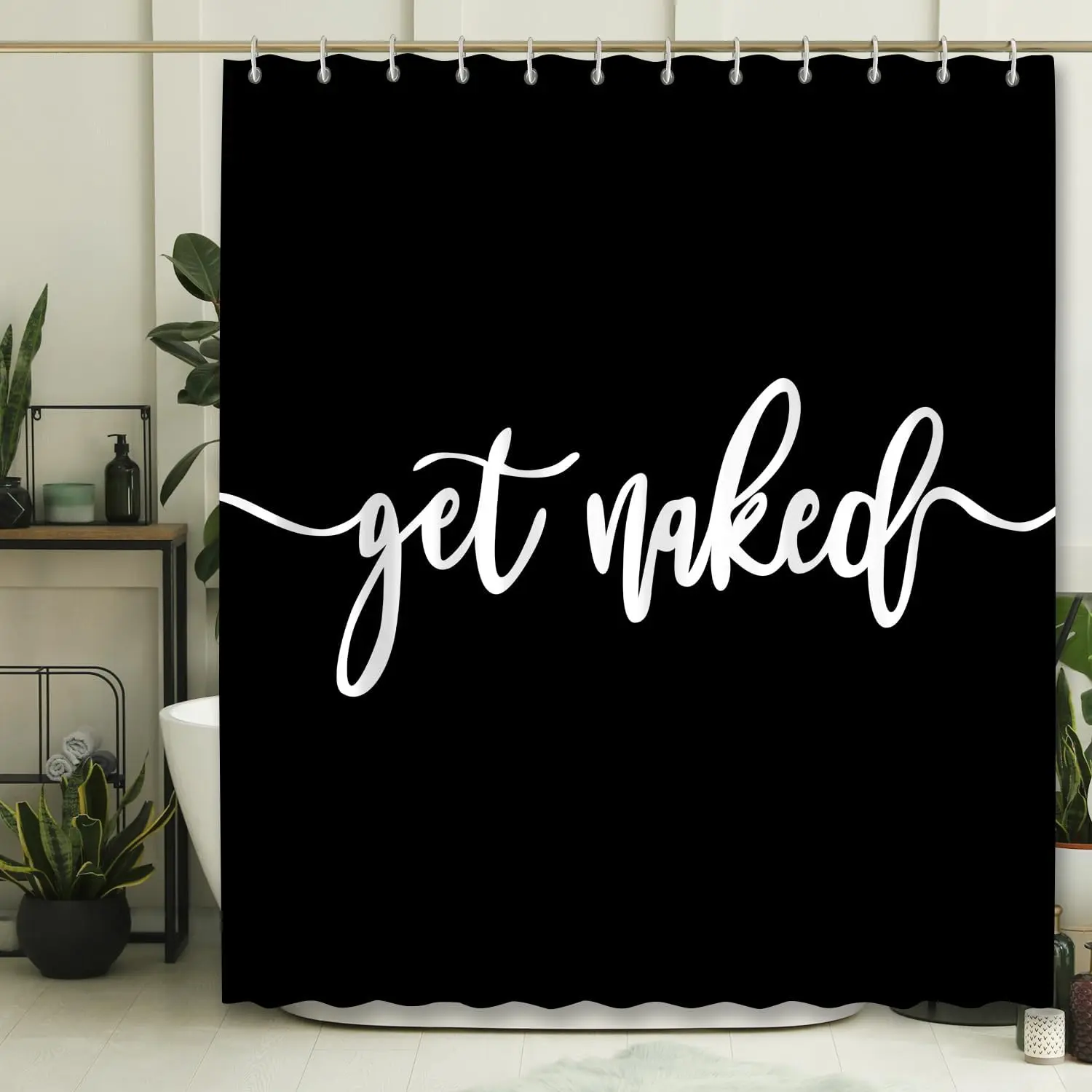 Funny Get Naked Plastic Shower Curtain Bathroom Set, Durable Waterproof Polyester Shower Curtains with Hooks, Home Bathroom Decor Gift for Bath Supplies