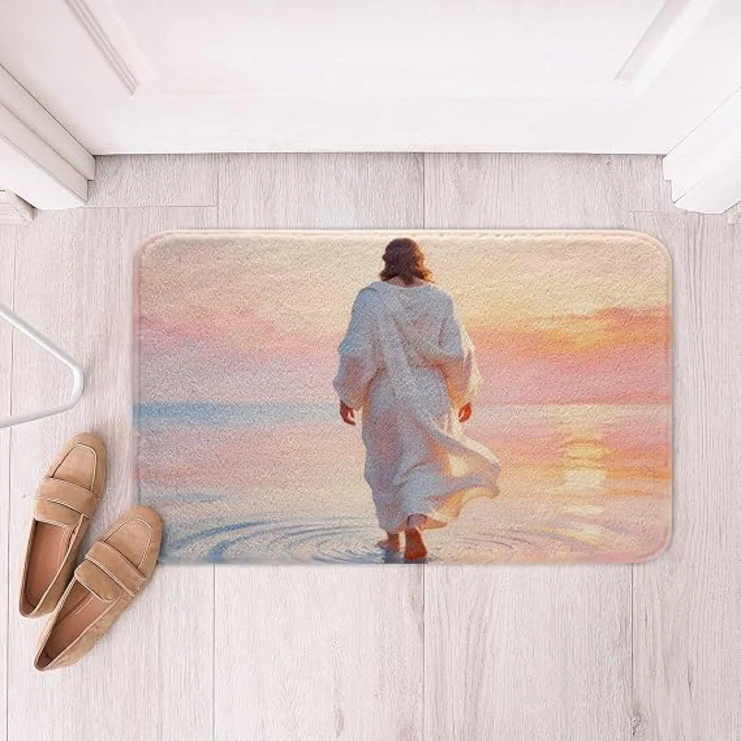 Jesus Biblical Scene Indoor Soft Comfortable Indoor Religious Christian Believers Gift Flannel Floor Mat Religious Decor Faith Inspired Home Flooring Prayer Rug