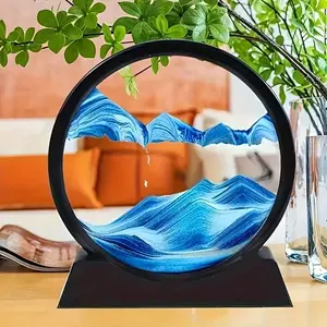 High-quality 3D liquid sand art desktop ornament with round design presents mesmerizing sand flow, ideal for creative young people desks, study rooms, and home aesthetic corners, Office Home Decor