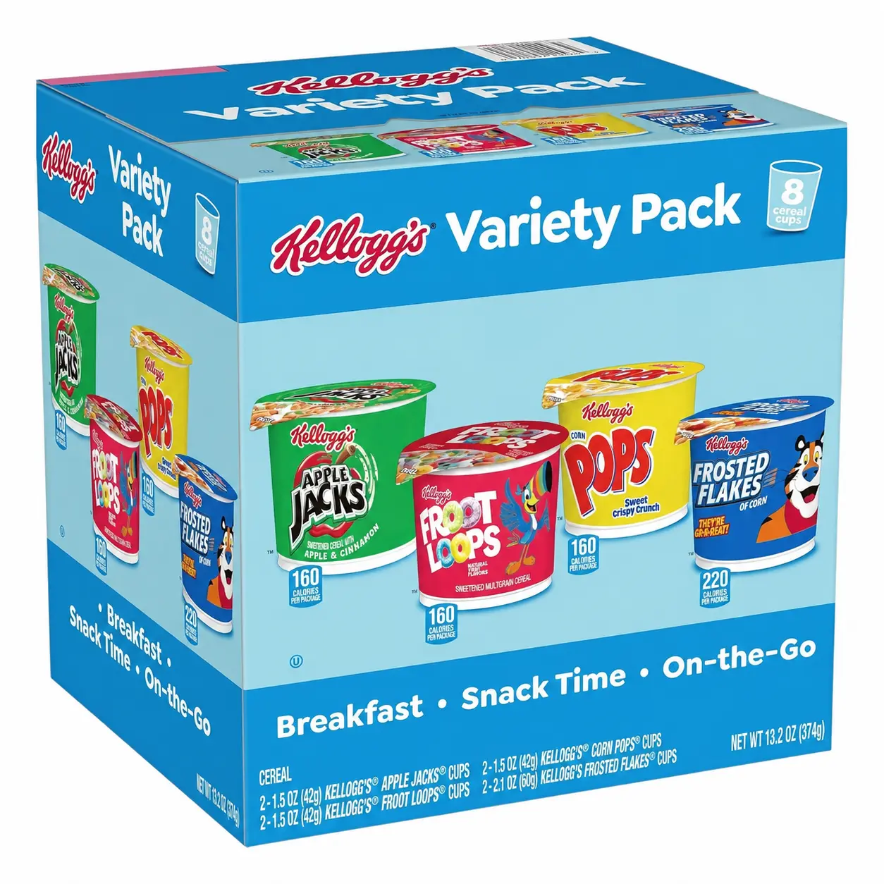Vitamin-Rich Breakfast Cereal Variety Pack - Assorted 4 Classic Flavors, Ready-to-Eat Individual Food Cups, 8 Portable Servings