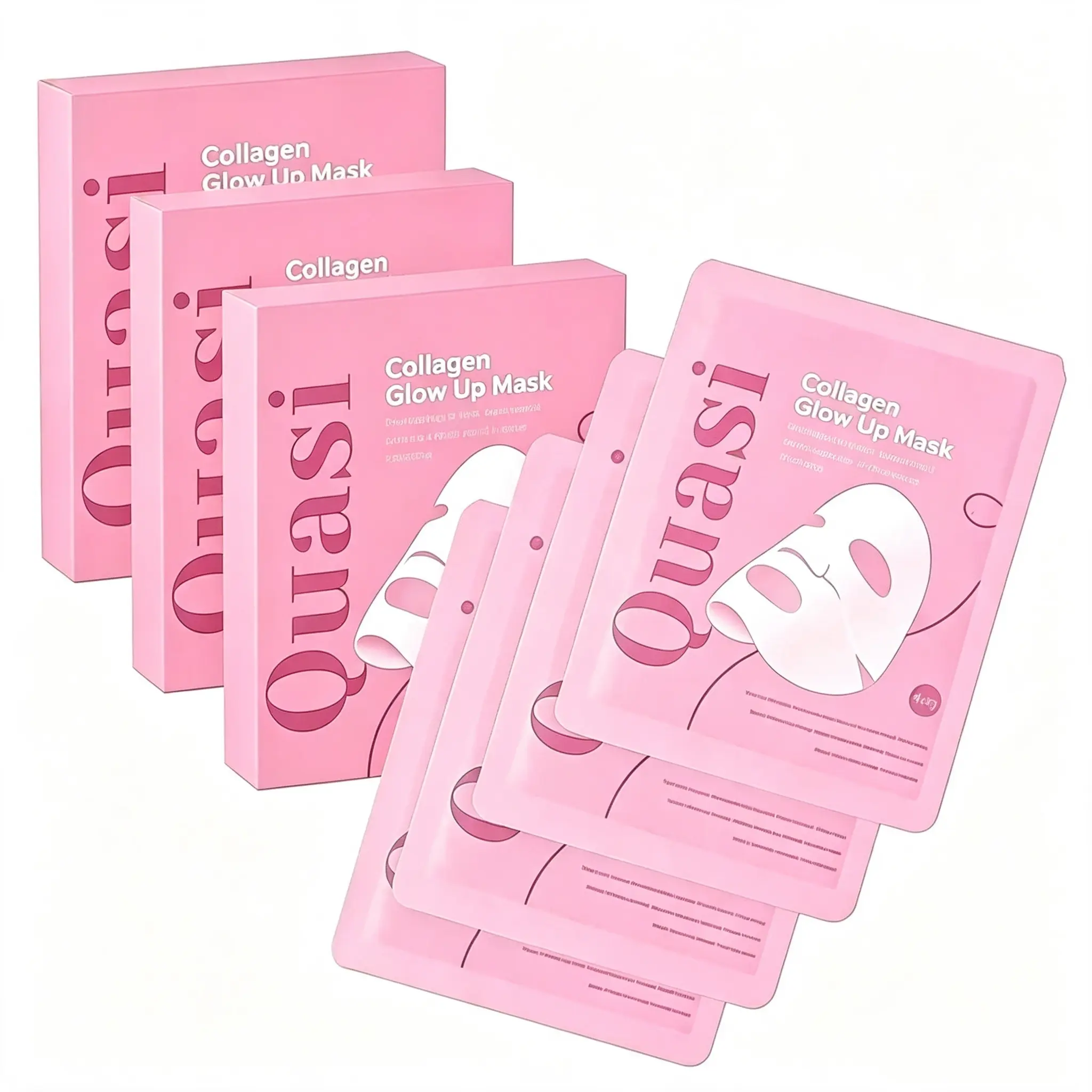 Quasi Collagen Glow Up Mask 2.0, Quasi BioCollagen Face Mask, Firm Skin Deep HydratingMasks for Wrinkle Reduction and PoreMinimization - Glow like Glass Skin (2 Box × 8Pcs)