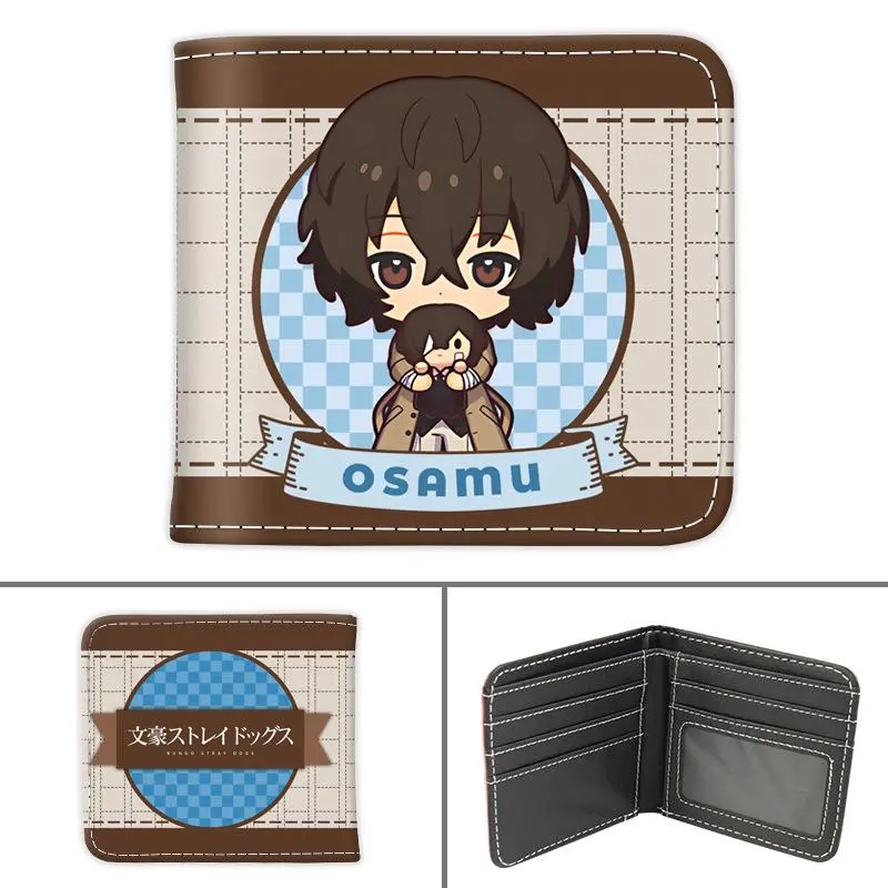 Anime Bungo Stray Dogs Short PU Leather Wallet Cute Cartoon Nakajima Atsushi Dazai Osamu Folding Purse Gift for Manga Fans