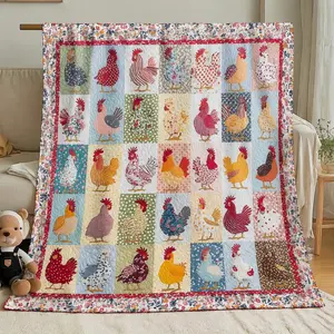 Cute Farm Rooster Colorful Print Blanket, Soft Flannel Throw for Sofa Bed Travel Office, Perfect Birthday Gift, Cozy Warm Blanket