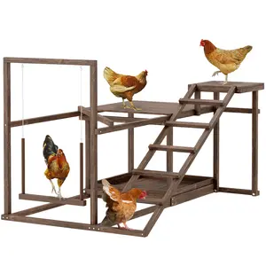 PawHut Wooden Chicken Coop Perches with Swing, Roosting Bars, Activity Play Set, Chicken Coop Accessory Toys for Coop, Coffee