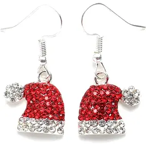Christmas Dangle Stud Earrings, Holiday Party Drop Earrings, Enamel Crystal Santa Claus Bell Hat Earring, Cute Christmas Costume Jewelry for Women