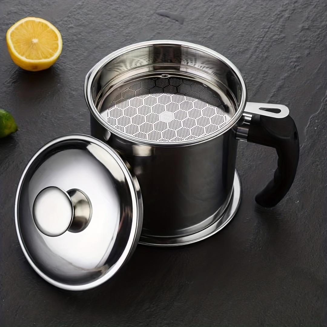Stainless Steel Kitchen Grease Container with Strainer - Easy Pour Handle - Great for Storing Cooking Oils and Fats - Essential Kitchen Accessories - Kitchen Grease Jar