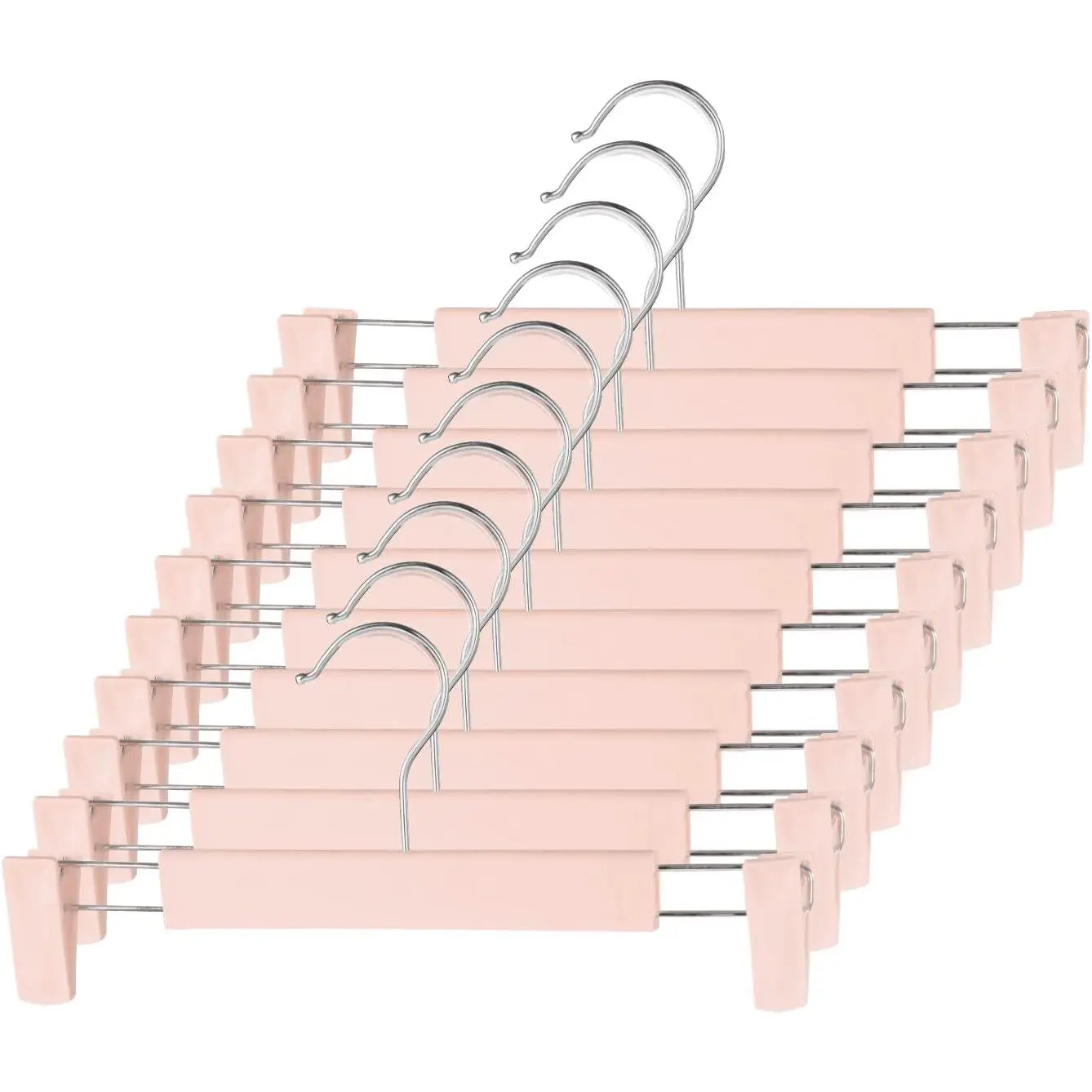 10 Pack Pants Hangers with Adjustable Non-Slip Clips Anti-Rust Hanging Hook for Trouser,Skirts,Jeans,Clothes Hangers Pink