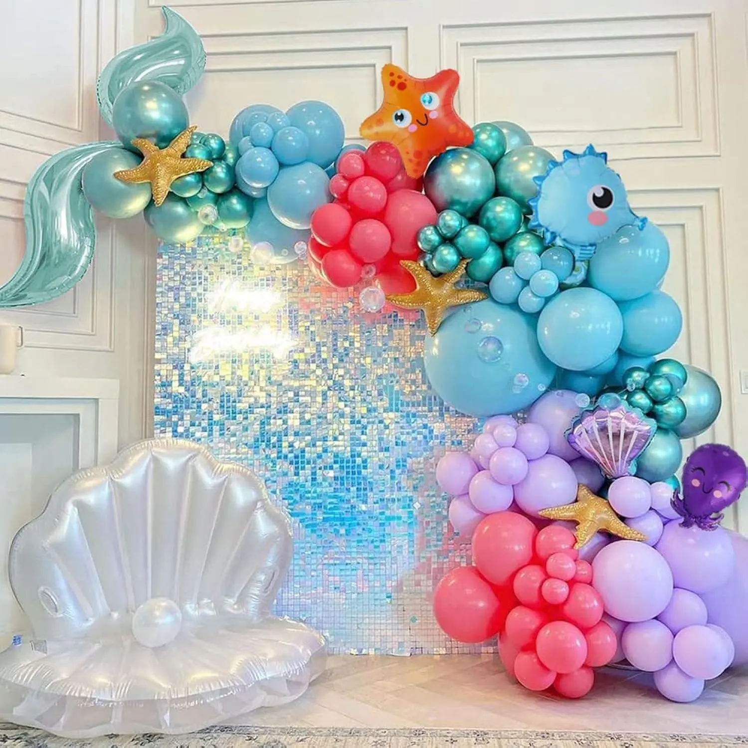 Mermaid Balloon Garland Kit125Pcs Under The Sea Balloons Mermaid Tail Arch Party Supplies With Seahorse Octopus Ocean Animals Balloons For Mermaid Birthday Party Baby Shower Decorations