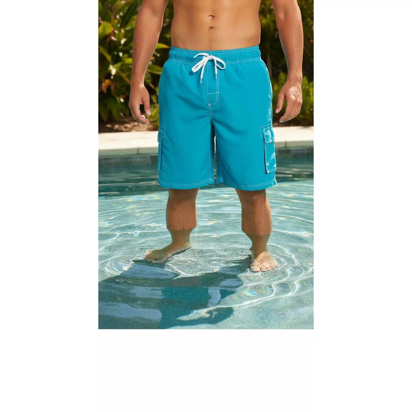 Men's Big Sizes 2X-5X Cargo Swimsuit Trunks Aqua