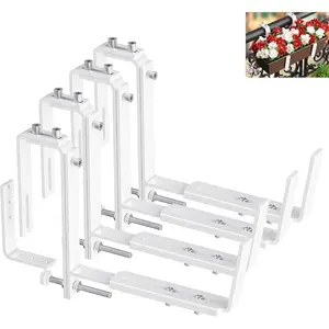 Adjustable Window Box Brackets for Planter Box, Heavy Duty Wall Mounted Hooks Hangers for Flower Baskets Holder Durable, Hanging Brackets for Fence Patio Garden Balcony(4 Packs)