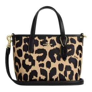 COACH City 15 Tote Bag for Women – Detachable Strap, Coated Canvas, Leopard Print Multicolor