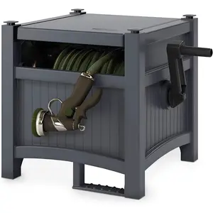 Suncast Hideaway Garden Hose Reel, Holds 100' of 5/8" Standard Vinyl Hose, Cyberspace Grey