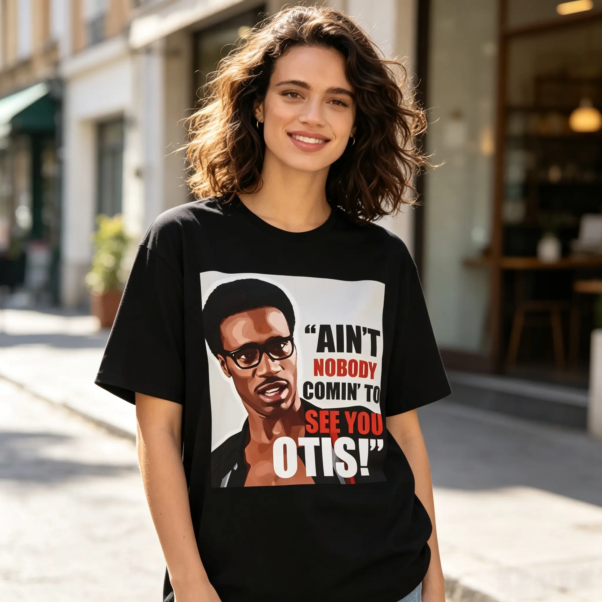 Men's Classic Cotton Graphic T-Shirt - Unisex Streetwear, "Ain't Nobody Coming to See You Otis" Funny Print, Black, Short Sleeve Round Neck, Regular/Oversized Fit, S-5XL Menswear Top, Shortsleeve