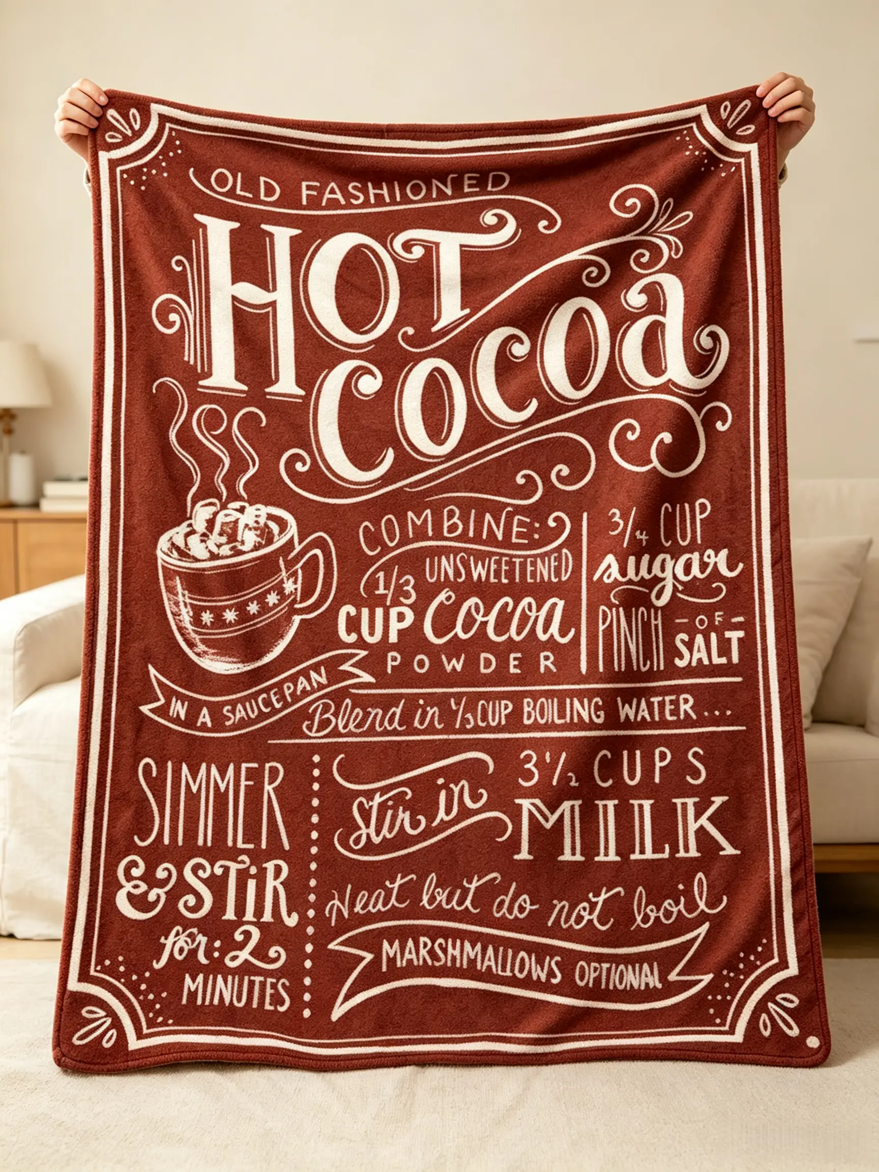 11.99$ Thick High Quality Air Conditioning Cover Blanket All Season Plush Warm Vintage Hot Cocoa Recipe Gift for Girls Boys Women Family Office Sleeping Nap Blanket for Sofa Couch Beds Camping Travel Winter Rustic Holiday Home Decor Hot Cocoa Blanket