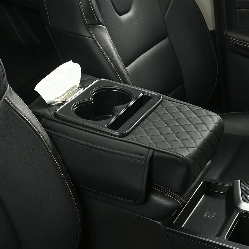 Car armrest storage bag, multi-functional 4-in-1 mat, suitable for car armrests, car storage bags, car center console organizers, and includes cup holders and phone holders, ideal for long-distance driving trips.