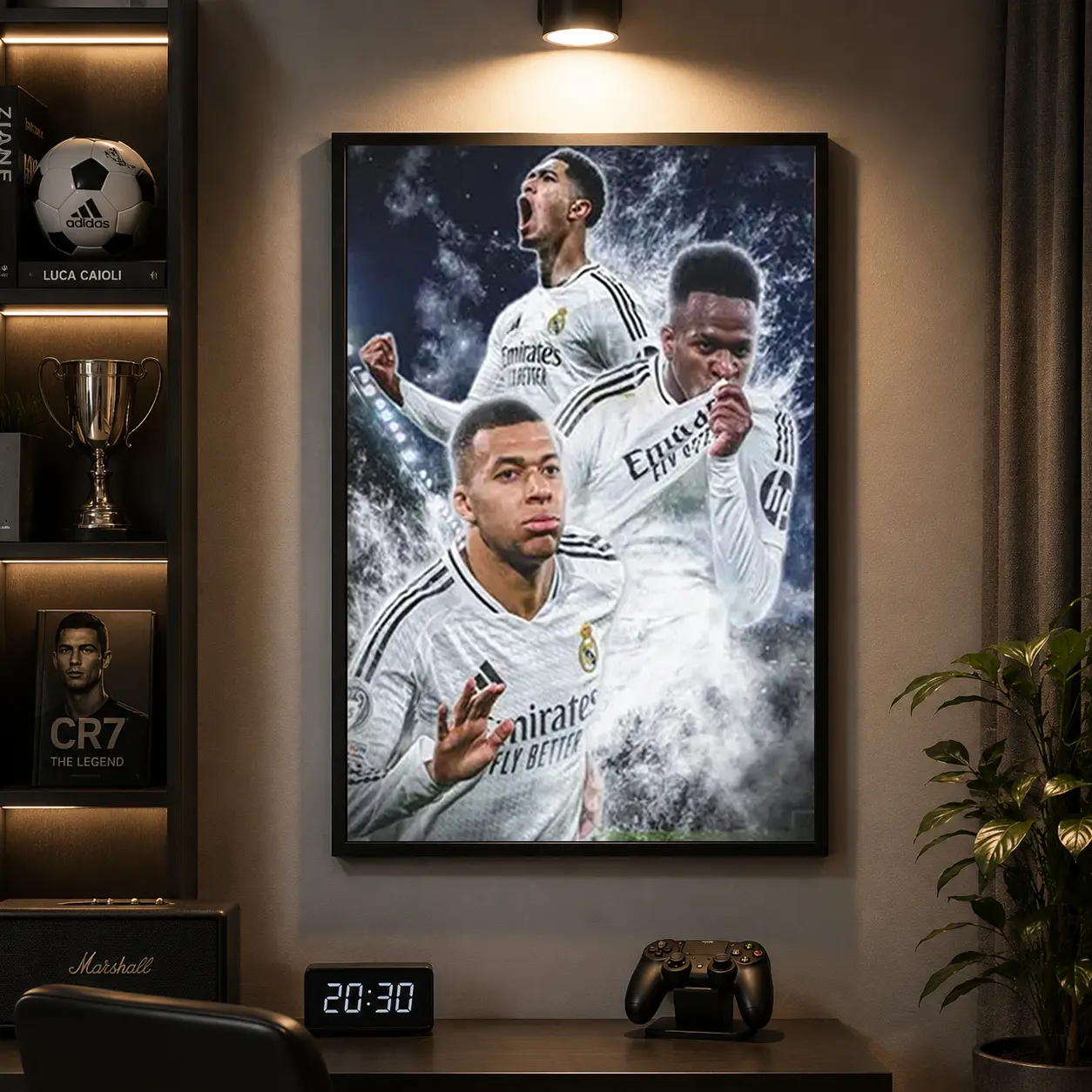 Football Legend Players Poster - Mbappé, Vinícius Jr, Bellingham, Real Madrid Soccer Print, Cool Wall Art Photo Decoration, Framable Home Decor for Bedroom Office, Perfect Gift for Fans, Frame