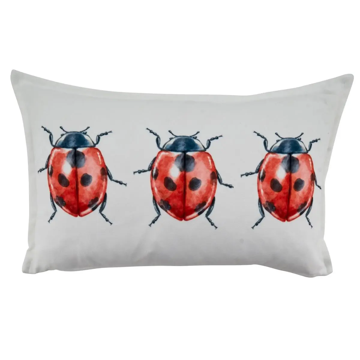 212 MAIN Oblong Poly-Filled Decorative Standard Pillow, 12x20 in, White with Lady Bug Print Insect Motif, Polyester Fill, Decor Accessories for Apartment Decorating, Room Decorations, Decorating My Apartment