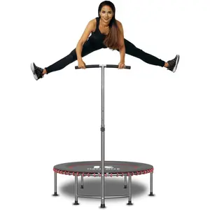 40/48" Low- Rebounder Trampoline for Adults with Bungee, 450/550LBS Quiet Mini Exercise Trampoline with Adjustable U/T-Shaped  Handle Bar, Fitness Equipment for Indoor/Gym Worout