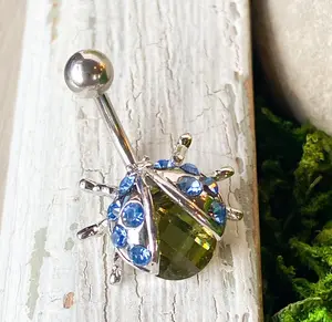 Ladybug Light Blue Gem Belly Ring Navel Piercing Pierced Naval Lady Bug Insect