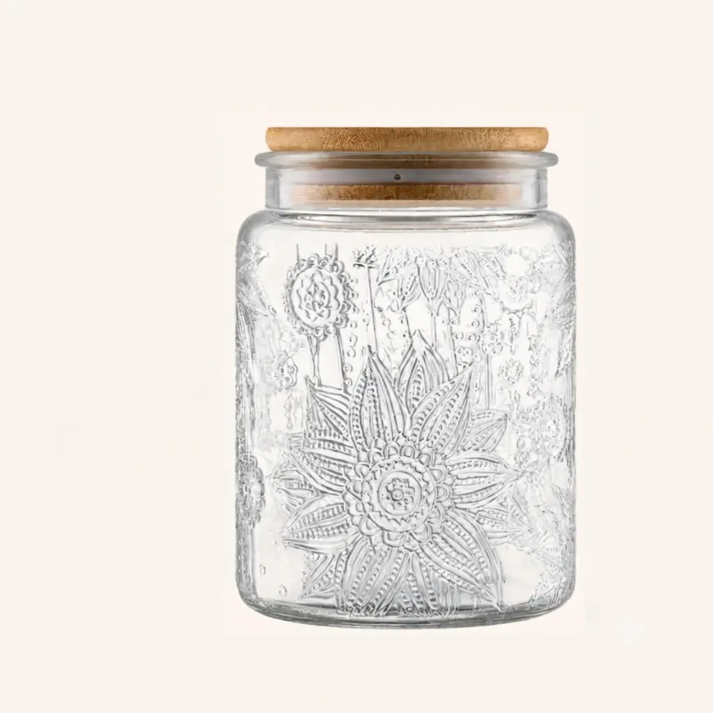 23.7oz Airtight Vintage Glass Jar with Lid, Glass Food Storage Container for Kitchen Counter, Pantry, Decorative Jar for Coffee, Tea, Sugar, Cute Jar
