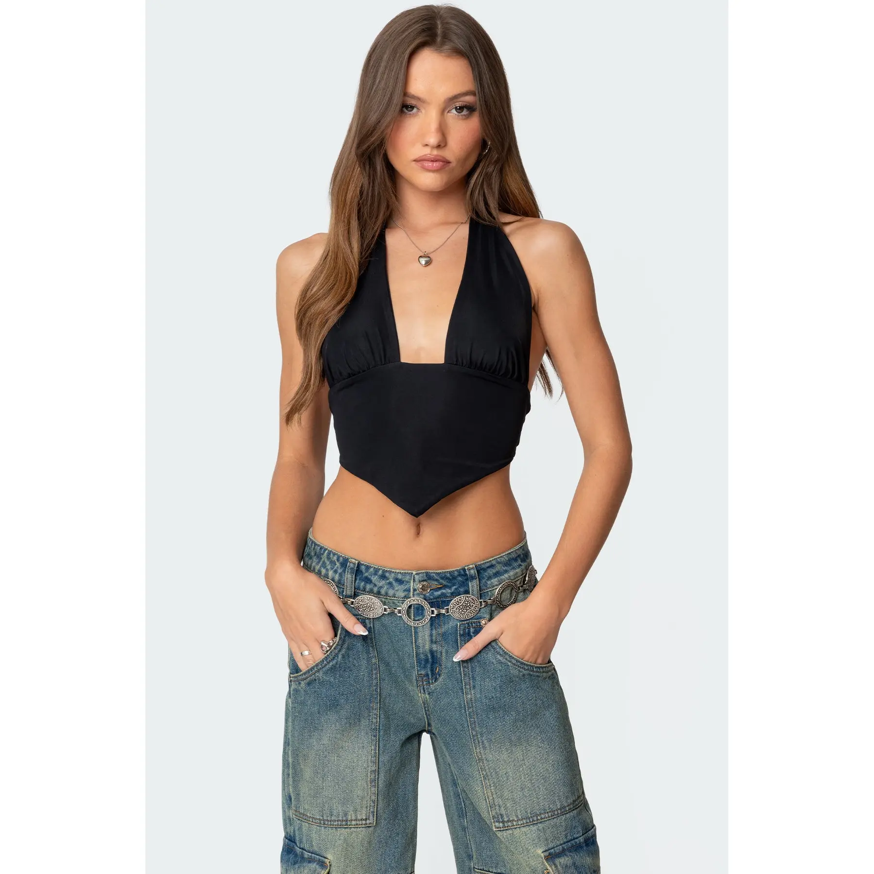 Open Back Triangle Halter Top