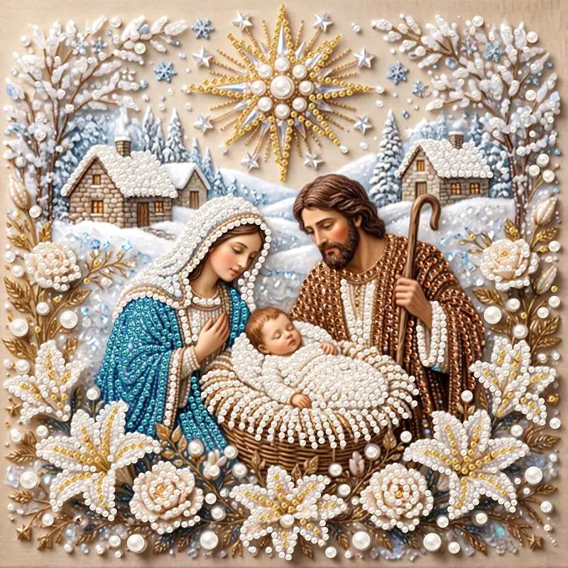 12x12in Nativity Scene Pearl Art Kit - Easy Start DIY Needlework Craft Supplies for Adults, Hobbies Kit Adults, Crafting with Colorful Beads, Mary, Baby Jesus, Joseph, Diamond Dots, Mosaic Gem Art, Handmade Gift Option