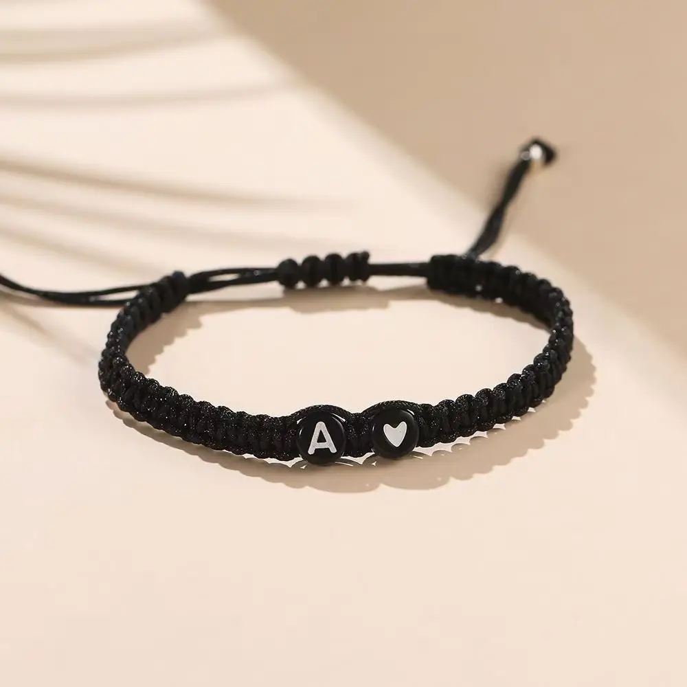 Customizable Fabric Bracelet & Bangle Set - Unisex, 6cm, Adjustable Braided Design with Custom Initials, Heart Beads, Alphabet Details, Daily Wear, Father's Day Gift Fashion Costume Jewelry, Casual Wear