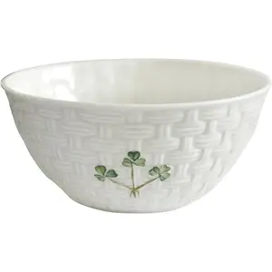 Shamrock Ceramic Bowl - Handcrafted Fine Parian  Porcelain Serving Bowl - Microwave Safe Dinnerware - 6"D x 3"H, White