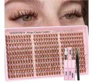 Brown Lash Clusters Kit Natural 300Pcs Wispy Lashes Cluster Eyelash Cluster Extensions Kit C Curve Individual Lashes Extensions Kit For DIY Waterproof & Long - Lasting (Light Brown10-16mm)