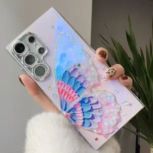Labzone for Samsung Galaxy S25 Ultra Case, Glitter Butterfly S24 Ultra Phone Case with Bling Camera Lens Protector Galaxy S23 Ultra Cover for Women Girly