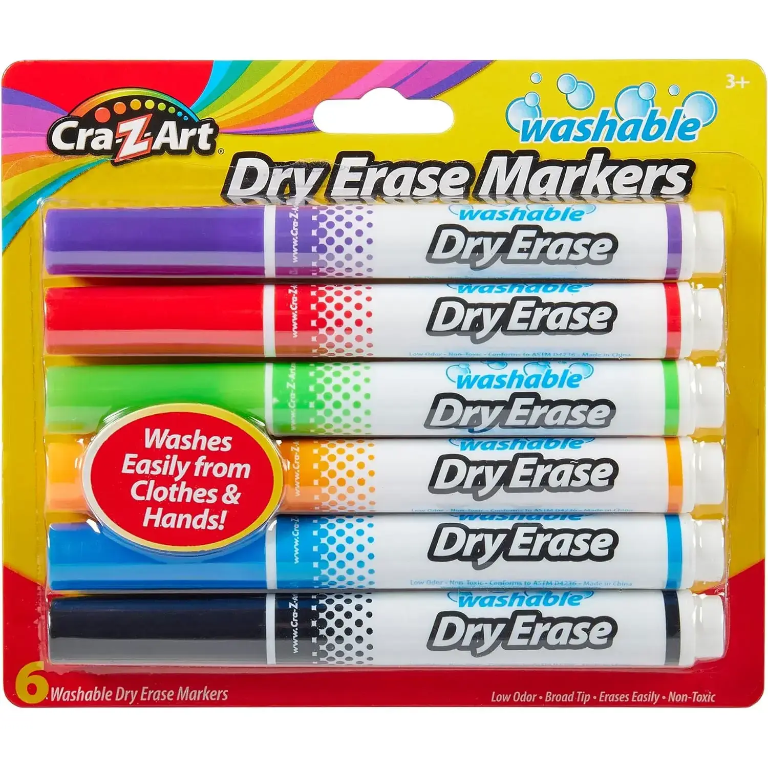 Kids Washable Broadline Dry Erase Markers, 6 Count