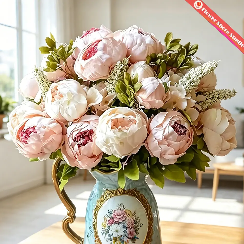 Premium Real-Touch Artificial Peony Bouquet - Decorative Faux Silk Floral Decor, 1Pcs Champagne Option, 2Pcs Variant, Daily Bedroom Casual Home Decor & Wedding Table Centerpiece Supplies