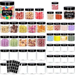 Plastic Jars with Lids 48 Pcs 8 oz & 3.4 oz Clear Plastic Slime Storage Jars Containers with Airtight Black Screw On Lids Cylinder Clear Round Jar Easy Clean Food Grade Durable Jar