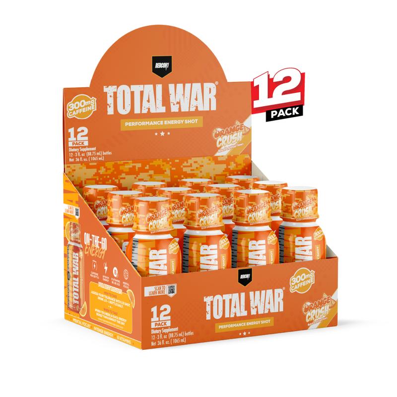 REDCON1 Total War Energy Shots - 300mg Caffeine Shots with B Vitamins & 0 Sugar - Long-Lasting Energy Shot for Focus Support - Fuel Your Workout or Workday (12 Count)
