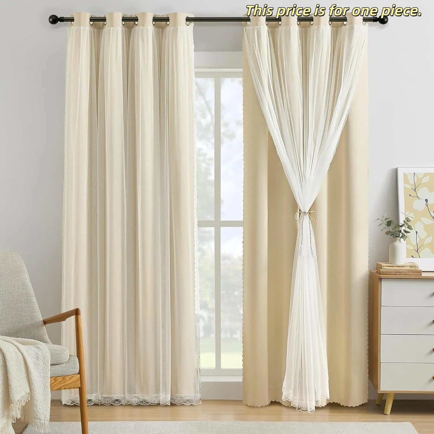 1PC Girls' Room Curtain, Cute Princess Double Layer Sheer Fabric, Modern Minimalist Light Blocking Curtains, Room Decor Curtain, Home Decorative Curtain, Home Decoration Curtain, Suitable for Living Room Bedroom