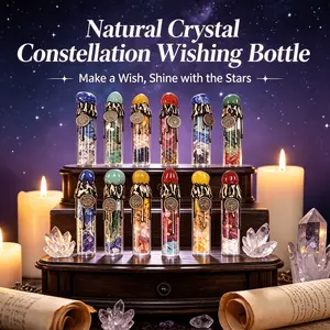 Natural Crystal Zodiac Wishing Bottle, Magic Energy Healing Stone Drifting Bottle, Spiritual Divination Reiki, 1pc Raw Stones