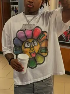 Men's Loose-Fit Rainbow Sunflower Casual Printed Graphic T-Shirt, Short Sleeve Casual Streetwear, Y2K Hip-Hop Style, Daily Wear Top, Casual Loose Tee