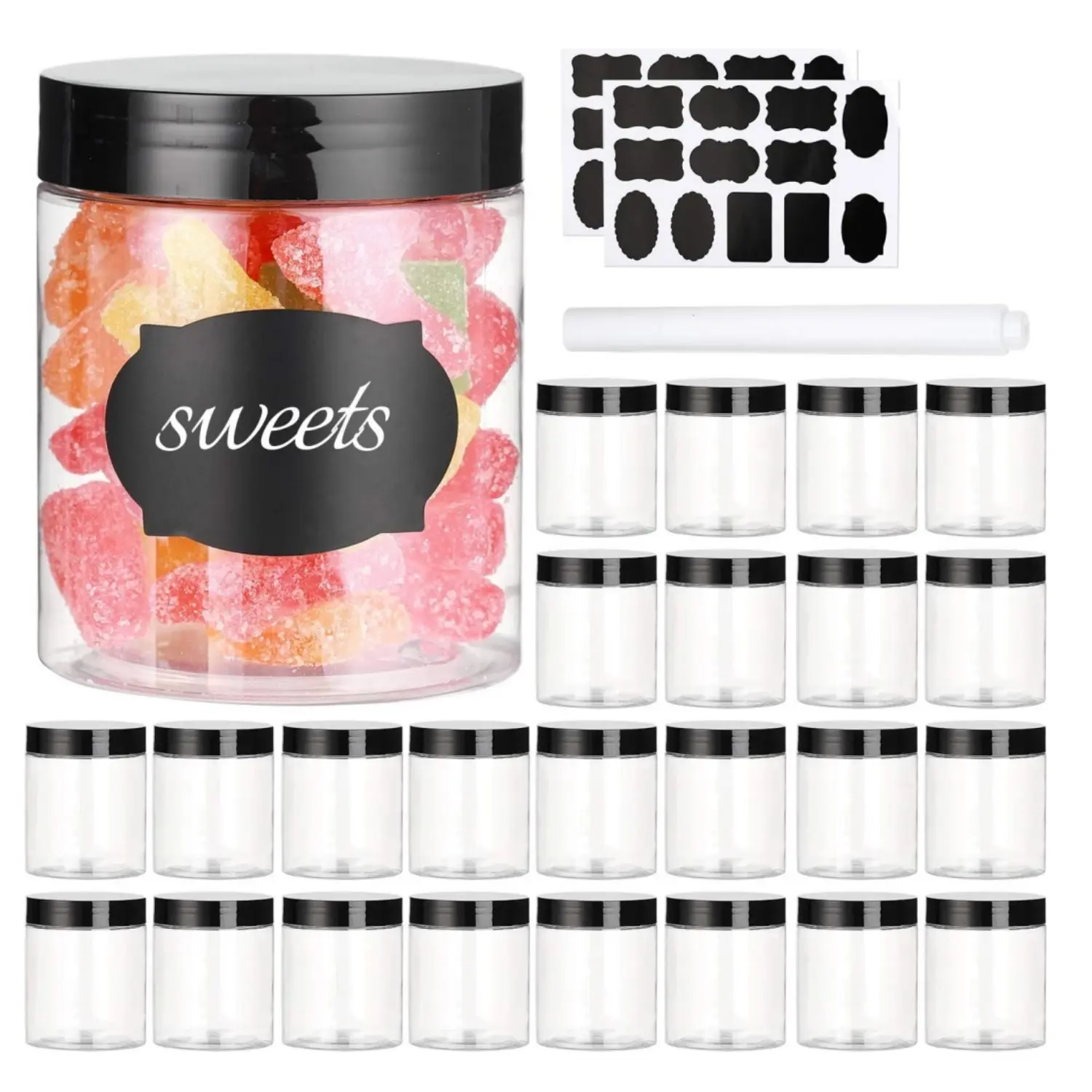 24Pcs 8OZ Airtight Plastic Canister Jars with Screw-On Lids & Labels, Refillable Empty Round Storage Containers for Kitchen Dry Food, Honey Jam - Home Improvement Supplies