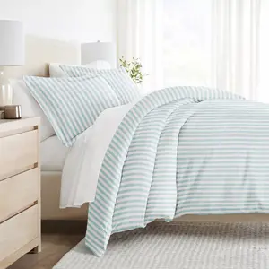 Stripe Pattern Premium Ultra Soft 3PC Duvet Cover & Shams Set - Becky Cameron (Shams Included), Puffed Rugged Stripes / Light Blue, Full/Queen