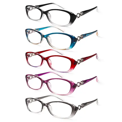 Female Stylish Multi-Pack Blue Light-Blocking Reading Eyeglasses - Oval Full Rim, Spring Hinges, Magnification, High Quality Eyewear, Ideal for Books, Tablets, and Screens
