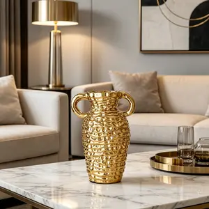 Shiny Electroplated Ceramic Vase, Luxurious Honeycomb Texture, Perfect for Pampas Grass, Elegant Home Decor, Ideal Wedding Gift