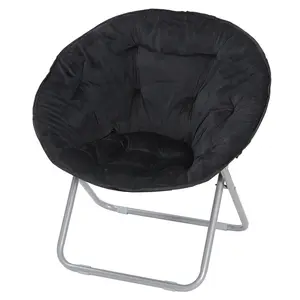 Zeny Soft Faux Fur Saucer Chair Foldable Cozy Moon Chair BlackMetal Frame Safety Lock