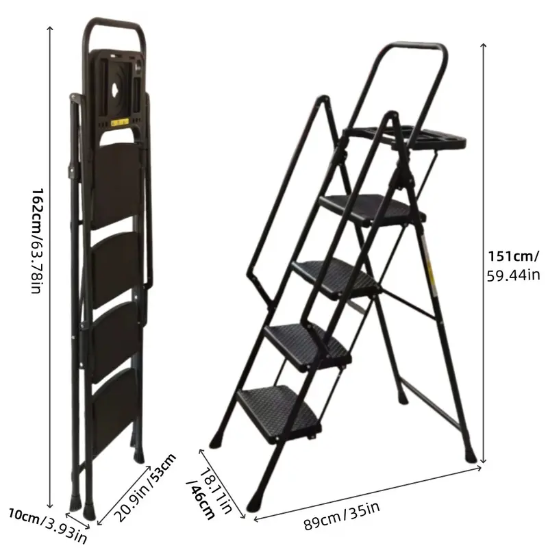 thumbnail image 2 of SEGAWE 2 Step Folding Steel Ladder | Wide Anti-Slip Pedal, 350lb Capacity, White/Black Step Stool 2 of 6