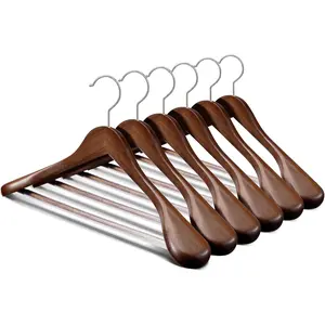 Suit Hangers 6 Pack,Wide  Wooden Hangers,Solid  Coat Hangers with Heavy Duty Retotating Hooks & Non Slip Pants Bar,Smooth Finish Clothes Hanger for Sweater, Pants, Jacket(Walnut)