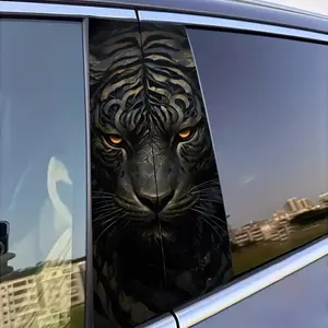 Tiger Head Car Stickers Set of 2, Glowing Eyes, Durable Plastic B Pillar Protection, Self-Adhesive Glossy for Car Windows Walls, Car Decals