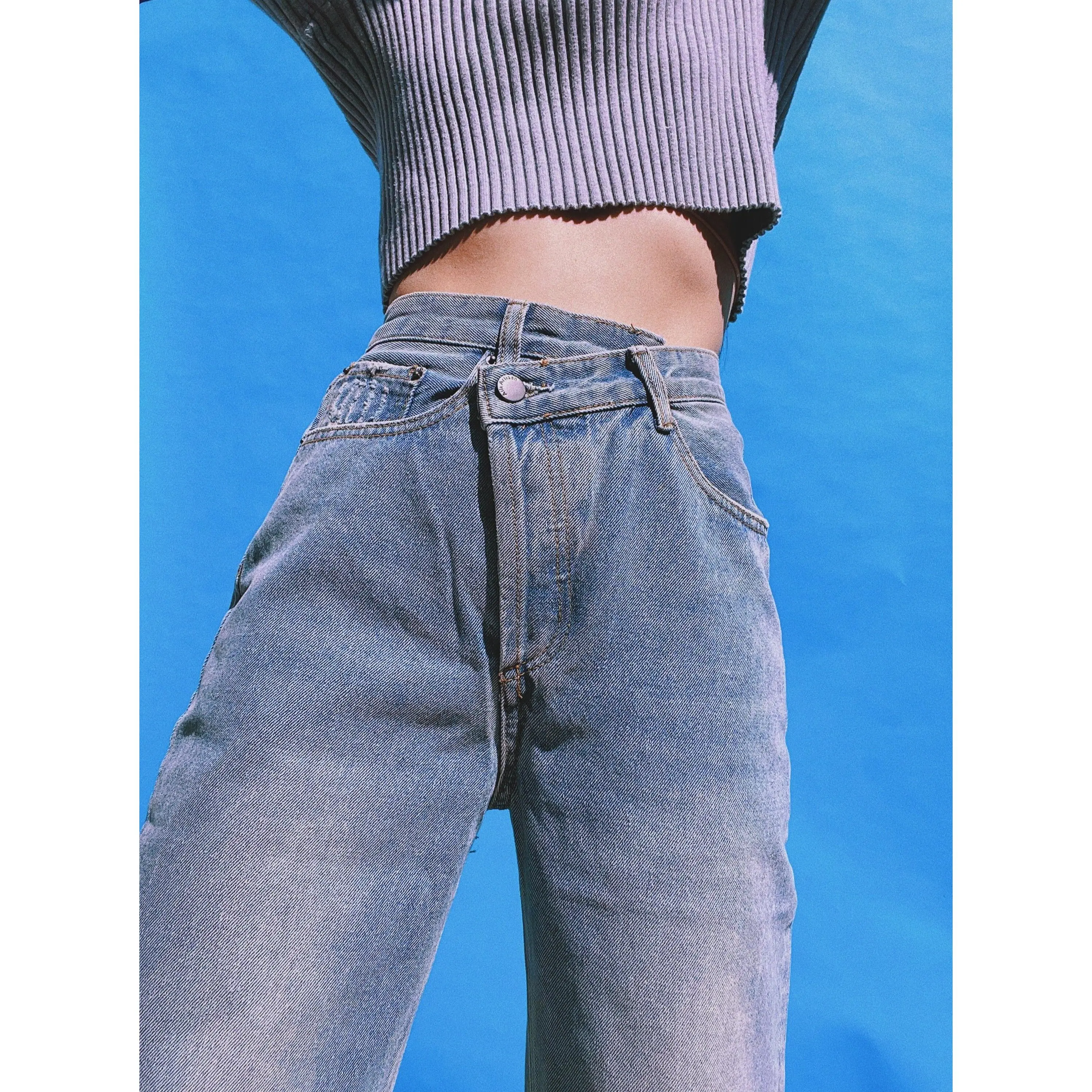 CRISS CROSS Front High-Waisted Mom Jeans - INDIGO