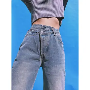 CRISS CROSS Front High-Waisted Mom Jeans - INDIGO