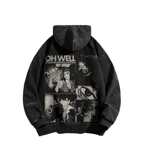 Retro Denim Star Trek Anime Double-sided Print Washed Hooded Sweatshirt, Unisex, Mineral Color Anime Comic Washed Heavyweight Cotton Sweatshirt, a perfect gift for anime fans, Made in the USA.