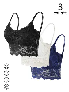 3 Piece Lace Camisole Top Set in Multiple Colors, Breathable Fitted Design for All Seasons, Comfortable and Shaping Everyday Wear