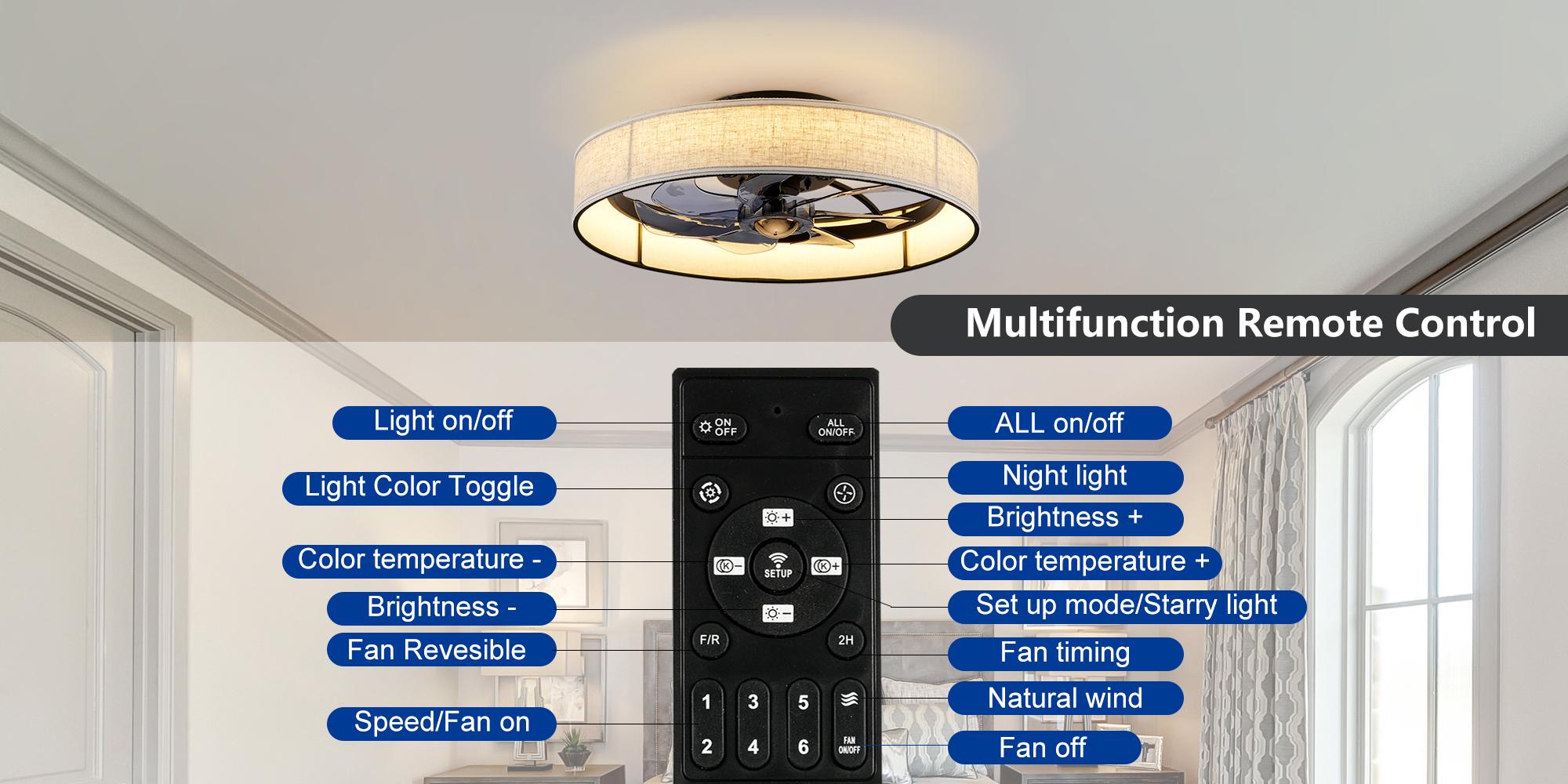 Garwarm Flush Mount Caged Ceiling Fan with Light, Modern Farmhouse Ceiling Fans, Dimmable LED,6 Speeds, Low Profile Ceiling Fan for Bedroom,Living Room,Kitchen,Children's Room